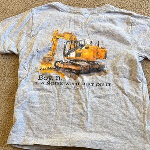 Gray Kids Short Sleeve Tee with Orange Excavator Print
